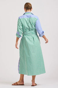 The Luna Oversized Long Shirtdress - Blue/Green Stripe