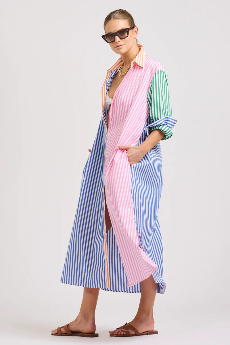 The Luna Oversized Long Shirtdress - Bright Stripe