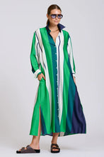 Load image into Gallery viewer, The Luxe Luna Longline Shirt Dress - Navy and Green Bold Stripes