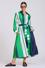 Load image into Gallery viewer, The Luxe Luna Longline Shirt Dress - Navy and Green Bold Stripes