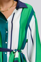 Load image into Gallery viewer, The Luxe Luna Longline Shirt Dress - Navy and Green Bold Stripes