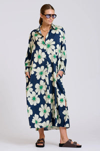 The Luxe Luna Longline Shirt Dress - Navy and Green Floral