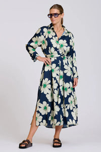The Luxe Luna Longline Shirt Dress - Navy and Green Floral