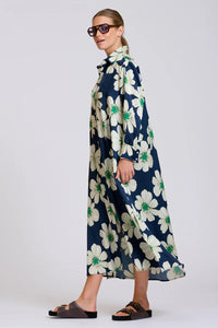 The Luxe Luna Longline Shirt Dress - Navy and Green Floral