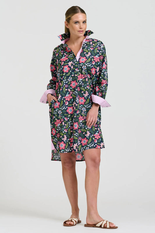 The Popover Shirtdress - Passion Flower French Navy