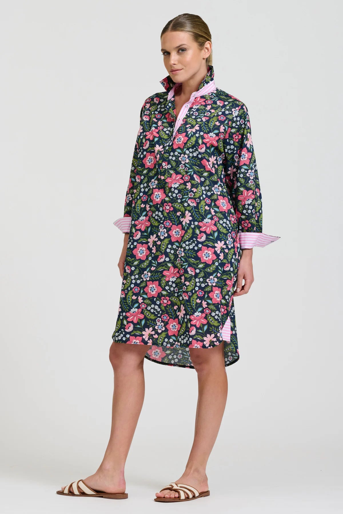 The Popover Shirtdress - Passion Flower French Navy