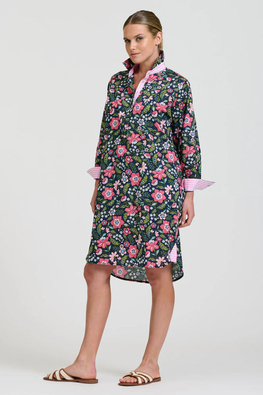 The Popover Shirtdress - Passion Flower French Navy