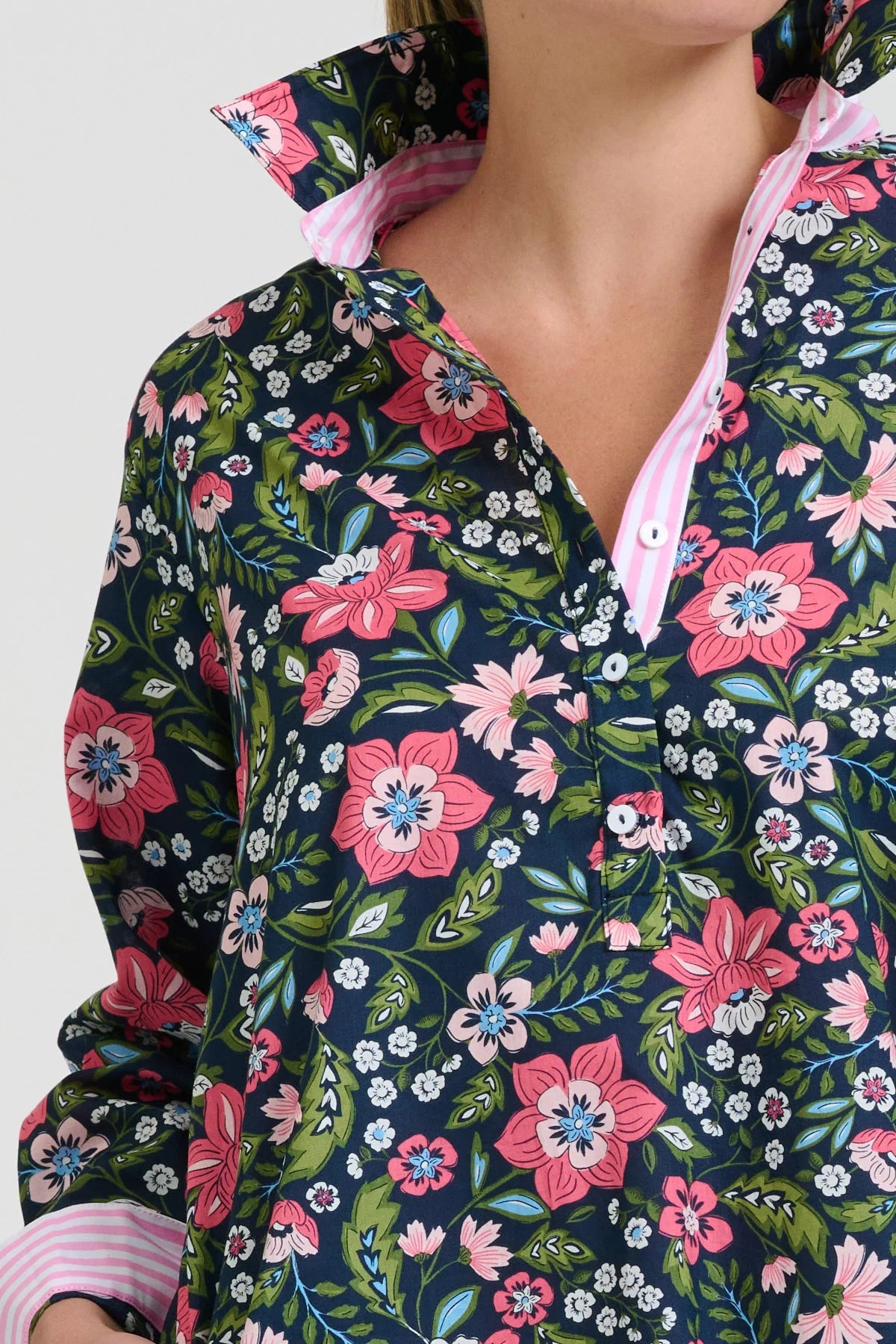 The Popover Shirtdress - Passion Flower French Navy