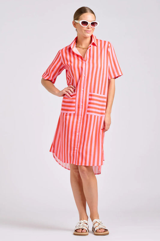 The Caitlin Dress - Pink Papaya Stripe