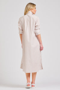 The Luna Long Shirt Dress - Stone/White Stripe