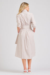 The Luna Long Shirt Dress - Stone/White Stripe