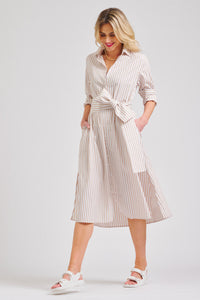 The Luna Long Shirt Dress - Stone/White Stripe