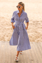 Load image into Gallery viewer, The Luna Oversized Long Shirtdress - Blue/White Stripe