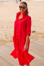 Load image into Gallery viewer, The Luna Long Shirt Dress - Chilli Red