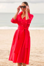 Load image into Gallery viewer, The Luna Long Shirt Dress - Chilli Red