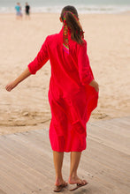 Load image into Gallery viewer, The Luna Long Shirt Dress - Chilli Red