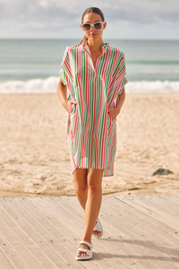 The Isla Short Sleeve Dress - Holiday Stripe