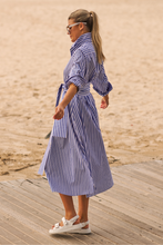 Load image into Gallery viewer, The Luna Long Shirt Dress -Blue/White Stripe