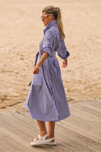 The Luna Long Shirt Dress -Blue/White Stripe