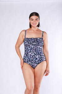 Shirred One Piece - Navy Floral