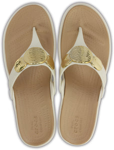 CROCS Sanrah Embellished Wedge Flip | Oyster/Gold