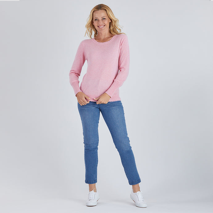 Scalloped Crew Neck Knit - Pink