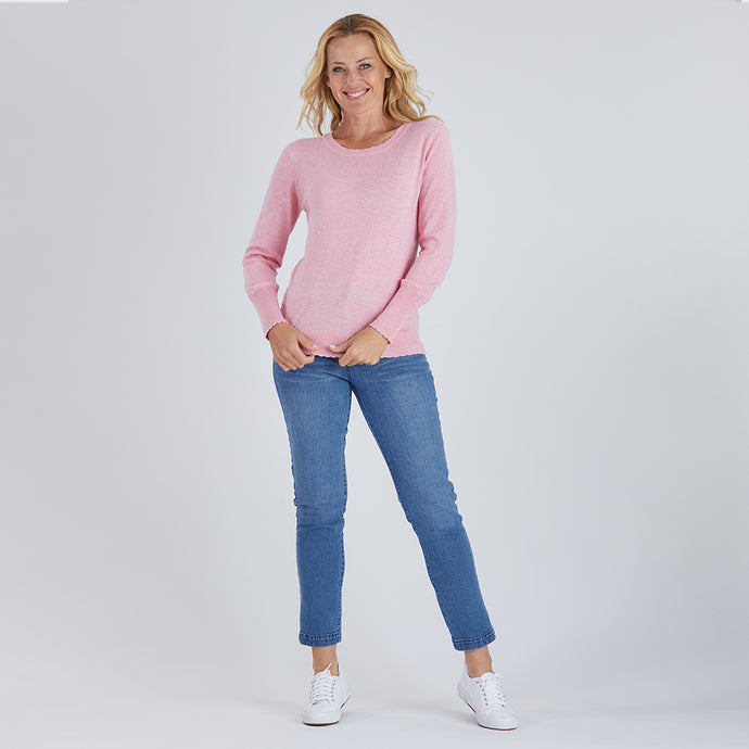 Scalloped Crew Neck Knit - Pink