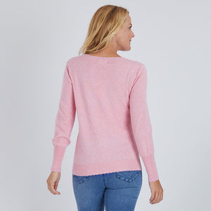Scalloped Crew Neck Knit - Pink