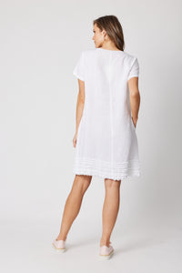 Ruffle Hem Linen Dress - White