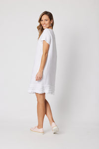 Ruffle Hem Linen Dress - White