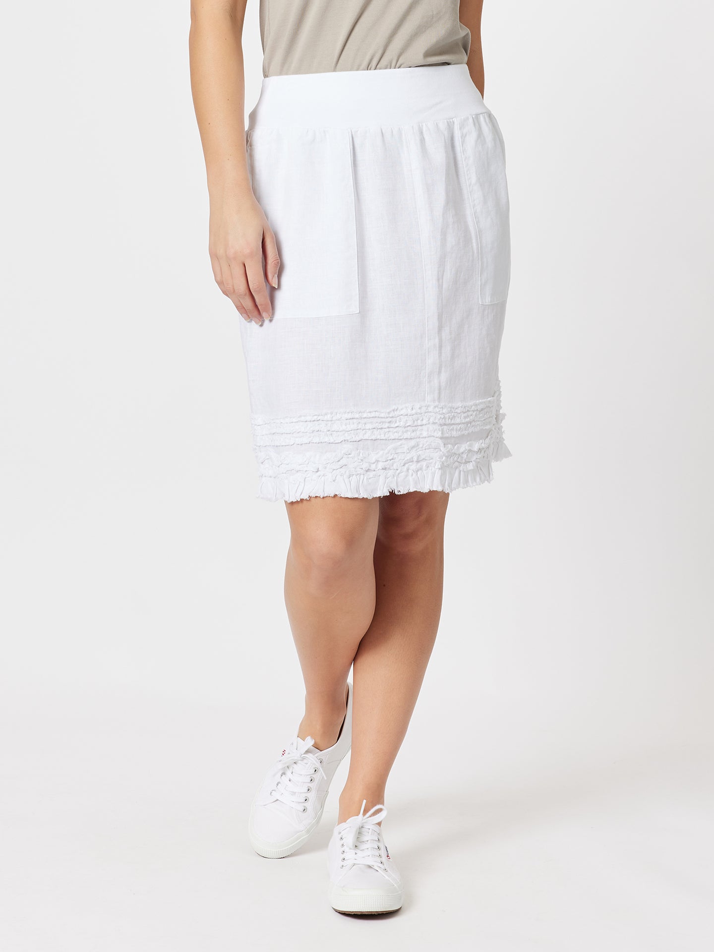 Mimi Ruffle Hem Linen Skirt White