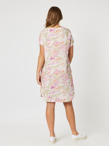 Palm Print Linen Dress - Natural