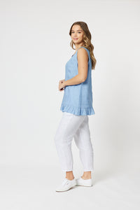 Ruffle Hem Tank - Denim