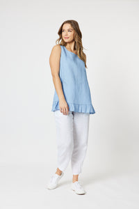 Ruffle Hem Tank - Denim