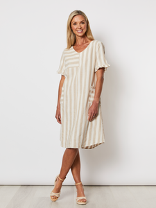 Butcher Stripe Linen Dress - Natural