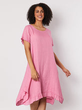 Load image into Gallery viewer, Gordon Smith Frilled Hem Linen Dress - Hibiscus