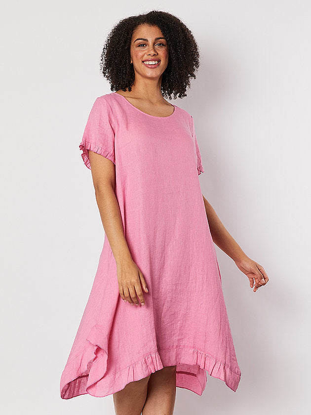Gordon Smith Frilled Hem Linen Dress - Hibiscus