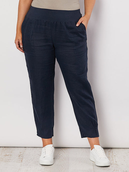 Jersey Waist Linen Pant - Midnight