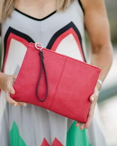 Molly Raspberry Stripe Strap Clutch