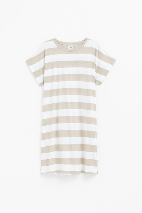Maika Tshirt Dress - White/Ecru Stripe
