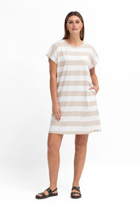 Maika Tshirt Dress - White/Ecru Stripe
