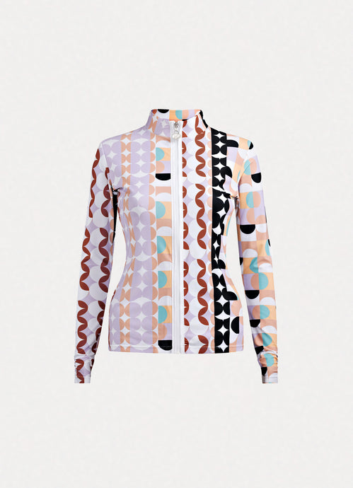 Carrie High Neck Swim Top Geometrica
