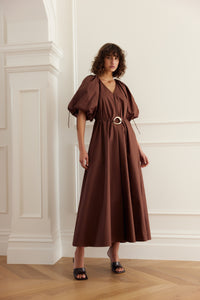 Elle Puff Sleeve Maxi - Chocolate