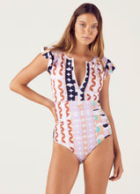 Load image into Gallery viewer, Janie Ruffle Sleeve One Piece Geometrica