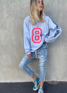Contrast Stitch Sweat - Light Blue