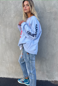 Contrast Stitch Sweat - Light Blue