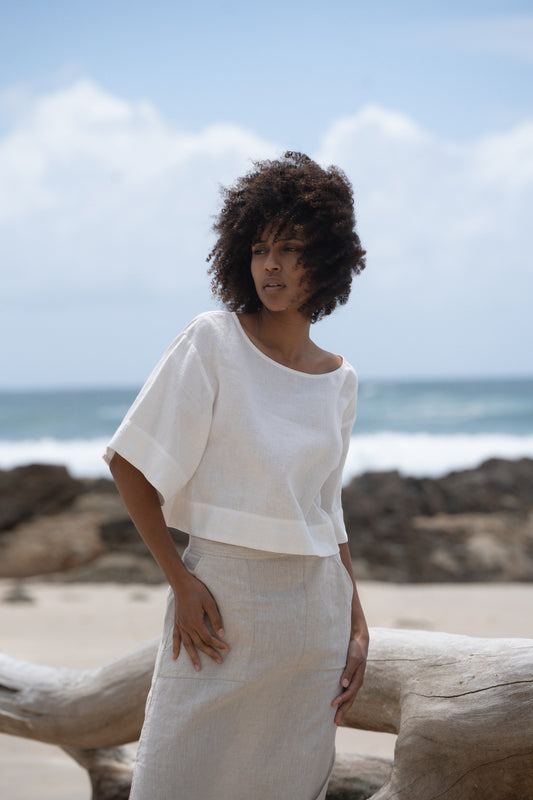 Maya Linen Top - Ivory