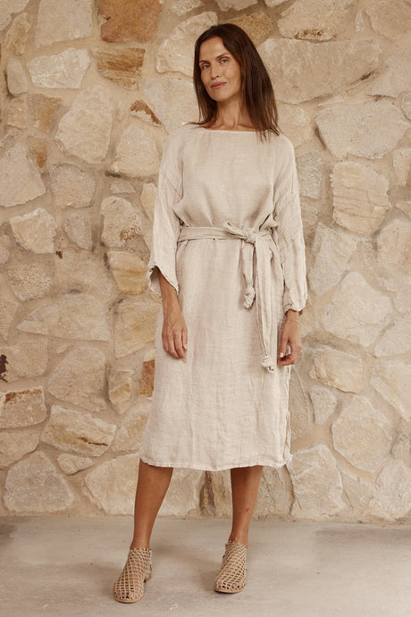 Positano Dress with Sash Cestinato Naturale