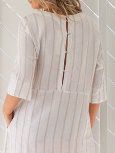Moira Shift Dress | Cream Caramel Stripe Linen