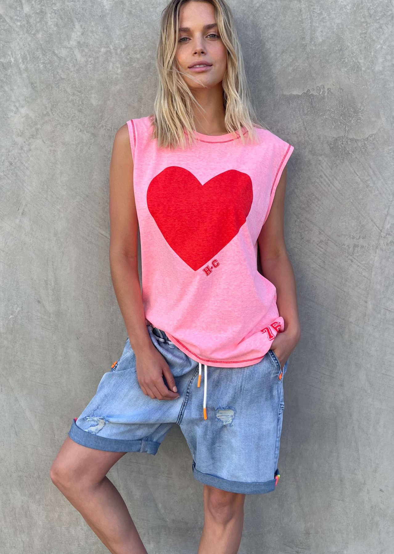 Summer Cut Off Tee - Pink/Red Heart